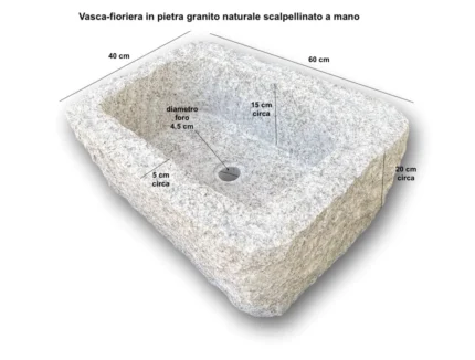 Handmade LIGHT granite planter, 60 cm x 40 cm.