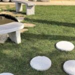 Passi giapponesi tondi-cerchi da giardino in granito grigio bocciardato a mano, diametro 40cm.