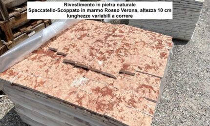 Rosso Verona marble split-face cladding, 10 cm high, random lengths.